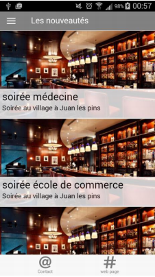 Application mobile: liste des évènements à venir